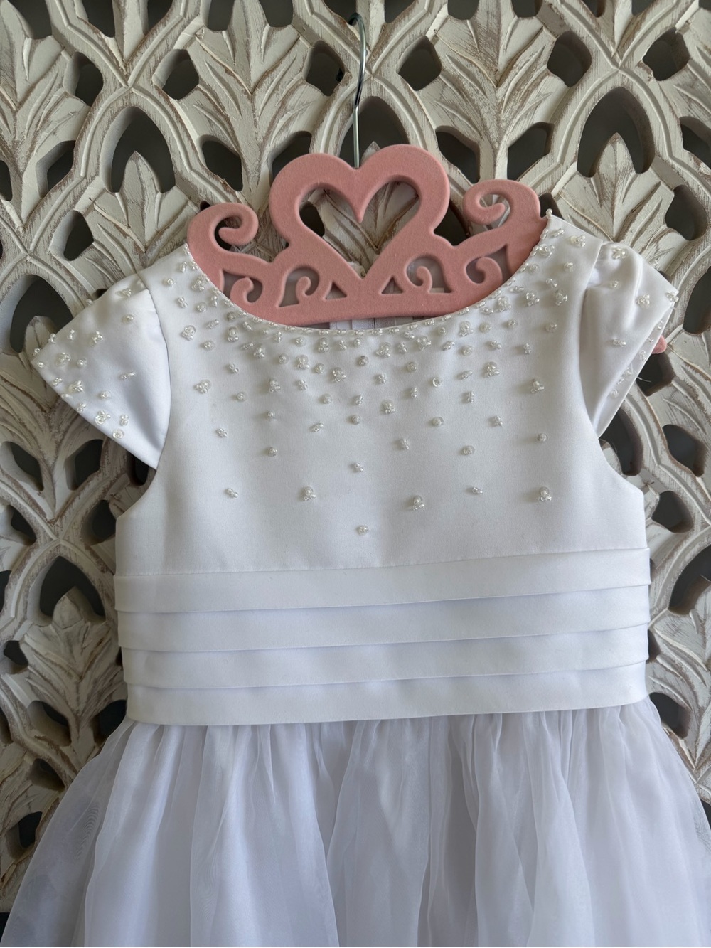 David's Bridal White Beaded Bodice Flower Girl Dress - Picture 4 of 7